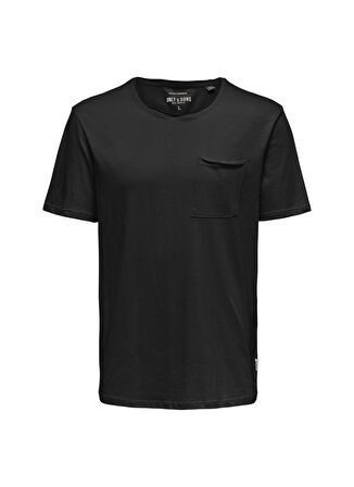 Only & Sons Normal Kalıp Düz Siyah Erkek T-Shirt - 22022531_Onsroy Reg Ss Slub Pocket