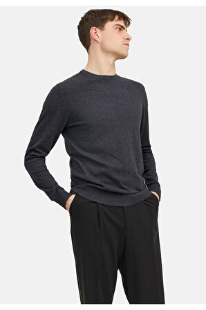 Jack & Jones Erkek Bisiklet Yaka Gri Triko Kazak - 12208364