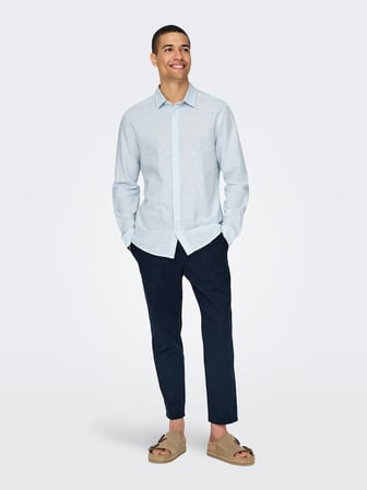 ONSCAIDEN LIFE LS SOLID LINEN BLEND NOOS Erkek Mavi Gömlek - 22012321