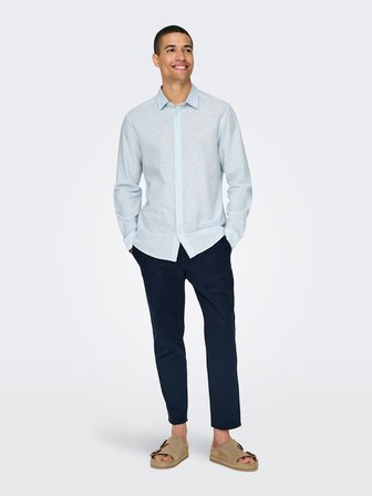 ONSCAIDEN LIFE LS SOLID LINEN BLEND NOOS Erkek Mavi Gömlek - 22012321