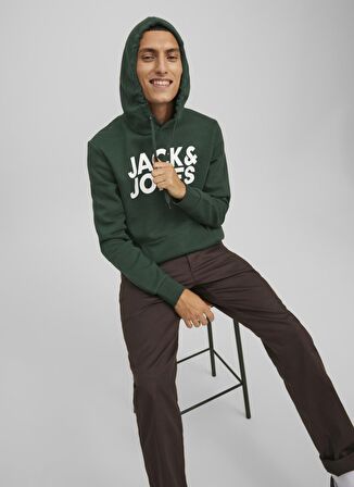 Jack & Jones Kapüşonlu Regular Fit Koyu Yeşil Erkek Şardonlu Sweatshirt 12152840_JJECORP LOGO SWEAT HOOD NO