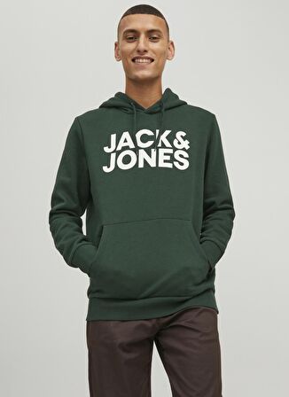 Jack & Jones Kapüşonlu Regular Fit Koyu Yeşil Erkek Şardonlu Sweatshirt 12152840_JJECORP LOGO SWEAT HOOD NO