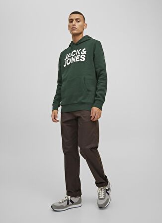 Jack & Jones Kapüşonlu Regular Fit Koyu Yeşil Erkek Şardonlu Sweatshirt 12152840_JJECORP LOGO SWEAT HOOD NO