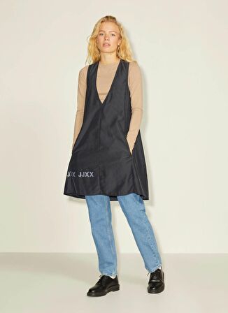 JJXX V Yaka Düz Siyah Midi Kadın Elbise JXMAIA V-NECK HYPE DRESS LN