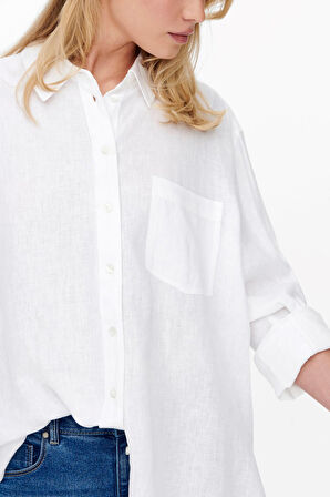 Only Kadın Onltokyo Cep Detaylı Keten Gömlek 15259585 Ekru