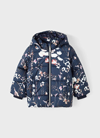Name İt Lacivert Kız Bebek Fermuarlı Uzun Kollu Desenli Mont NMFMAY PUFFER JACKET FLOWER