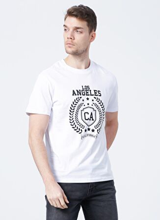 Only & Sons O Yaka Baskılı Koyu Beyaz Erkek T-Shirt