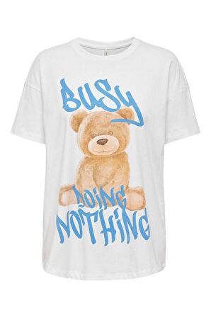 Only Kadın Oversize Baskılı Pamuklu Ayıcık T-shirt - 15264052