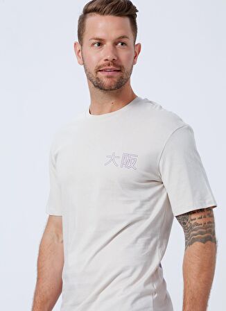 Jack & Jones Bisiklet Yaka Baskılı Krem Erkek T-Shirt 12210323_JCOJAPAN TEE SS CREW NECK