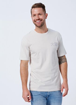 Jack & Jones Bisiklet Yaka Baskılı Krem Erkek T-Shirt 12210323_JCOJAPAN TEE SS CREW NECK