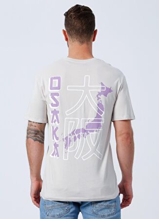 Jack & Jones Bisiklet Yaka Baskılı Krem Erkek T-Shirt 12210323_JCOJAPAN TEE SS CREW NECK