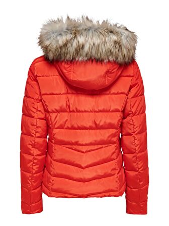 Only Kürk Detaylı Kırmızı Kadın Kısa Şişme Mont 15158943