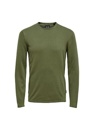 Only & Sons Bisiklet Yaka Regular Fit Düz Yeşil Erkek Kazak 22006806_ONSGARSON 12 WASH CREW KN