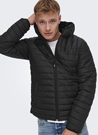 Only & Sons Siyah Erkek Kapüşonlu   Mont 22022613_ONSPIET QUILTED HOOD JACKE