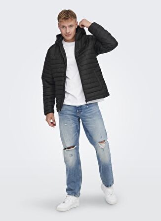 Only & Sons Siyah Erkek Kapüşonlu   Mont 22022613_ONSPIET QUILTED HOOD JACKE