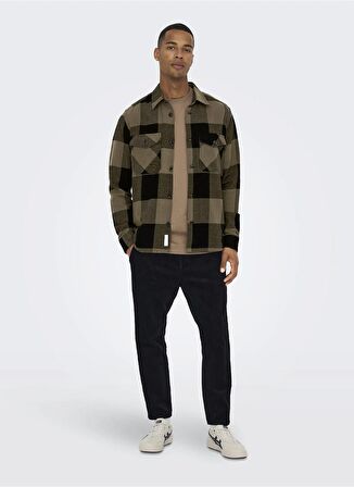 Only & Sons Rahat Kahve Kareli Erkek Gömlek ONSMILO LS CHECK OVERSHIRT NOOS