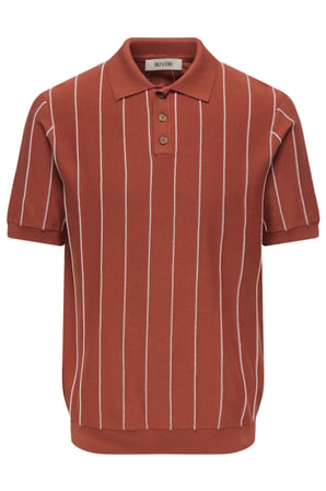 Only & Sons Erkek Çizgili Gömlek Yaka Turuncu T-Shirt - 22037080