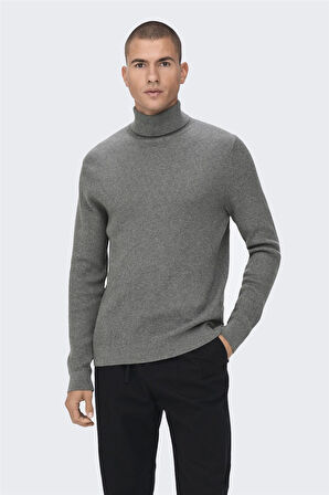 Onsphil Reg 12 Struc Roll Neck Knit Noos Erkek Gri Kazak - 22023202