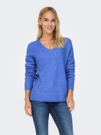ONLCAMILLA V-NECK L/S PULLOVER KNT NOOS Kadın Mavi Kazak - 15204588