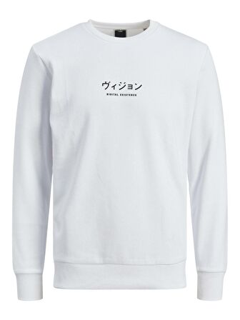 Jack & Jones Bisiklet Yaka Regular Fit Beyaz Erkek Şardonlu Sweatshirt 12216239_JCOONO SWEAT CREW NECK