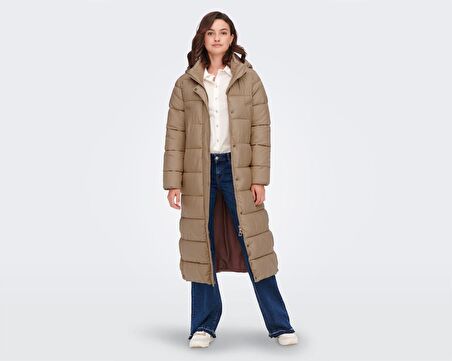 Only Onlcammie X- Long Quilted Coat Otw Kadın Günlük Mont 15267338-TIGERS-EYE Krem