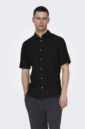 Only&Sons ONSCAIDEN LIFE SS SOLID LINEN BLEND NOOS Siyah Erkek Gömlek 22009885