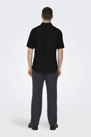 Only&Sons ONSCAIDEN LIFE SS SOLID LINEN BLEND NOOS Siyah Erkek Gömlek 22009885