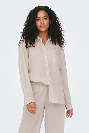 Only Rahat Kesim Uzun Kollu Bej Kadın Gömlek 15259585