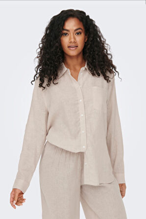 Only Rahat Kesim Uzun Kollu Bej Kadın Gömlek 15259585