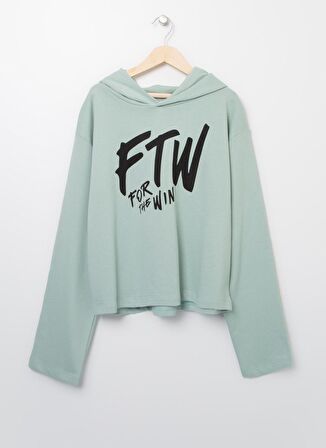 Lmtd Açık Yeşil Kız Çocuk Kapüşonlu Uzun Kollu Baskılı Sweatshirt NKFVIALA LS CROPPED BOXY SWEAT