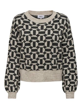 15268015 Only Onlgeo Lıfe L/S Pullover Knt Kadın Kazak Oatmeal/MELANGE/BLACK MELANGE