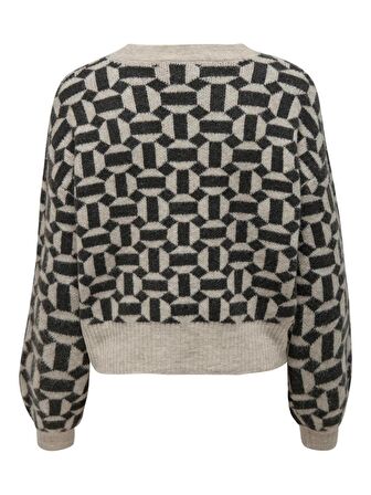 15268015 Only Onlgeo Lıfe L/S Pullover Knt Kadın Kazak Oatmeal/MELANGE/BLACK MELANGE