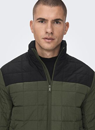 Only & Sons  Koyu Yeşil Erkek Kısa Şişme Mont ONSANKER QUILTED JACKET OTW