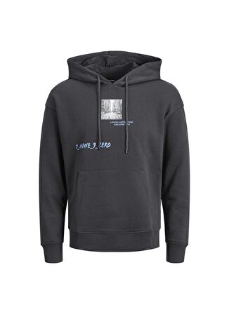 Jack & Jones Kapüşonlu Regular Fit Antrasit Erkek Şardonlu Sweatshirt 12211548_JJSCRAWL SWEAT HOOD