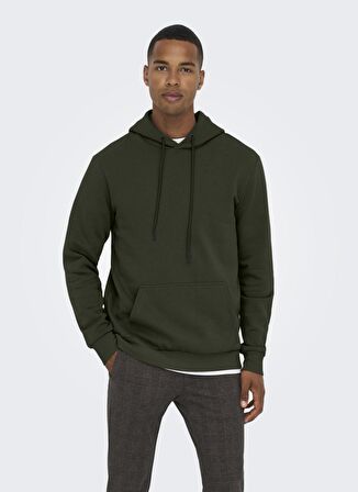 Only & Sons Kapüşonlu Regular Fit Koyu Gri Erkek Şardonlu Sweatshirt 22018685_ONSCERES HOODIE SWEAT NOOS