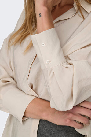 Only Kadın Onlzazıma Ön Kısa Arka Uzun Rahat Kesim Gömlek 15272523 Pudra