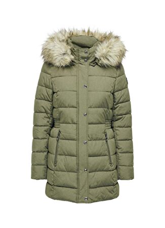 Only Açık Haki Kadın Kaban ONLNEWELLAN QUILTED HOOD FUR COAT C