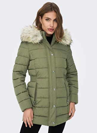 Only Açık Haki Kadın Kaban ONLNEWELLAN QUILTED HOOD FUR COAT C