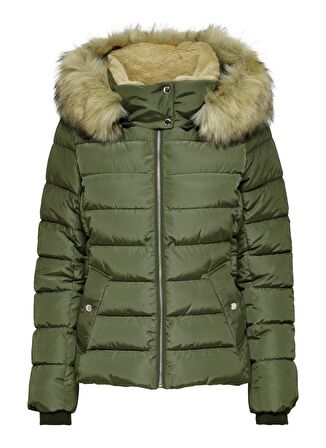 Only Kürk Detaylı Haki Kadın Kısa Şişme Mont 15204607