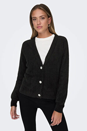 Only Kadın Onlella Düğmeli Uzun Kollu Örme Hırka 15259564 Siyah