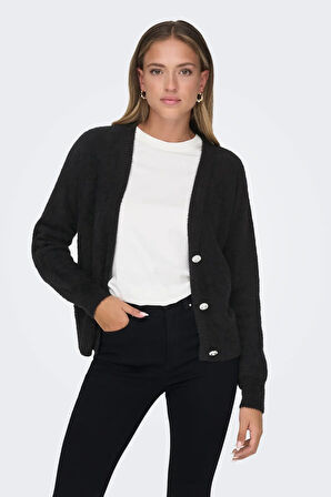 Only Kadın Onlella Düğmeli Uzun Kollu Örme Hırka 15259564 Siyah