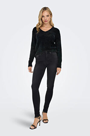 Only Kadın Onlella V Yaka Uzun Kollu Örme Kazak 15259562 Siyah