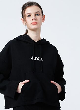 JJXX Kapüşon Yaka Düz Siyah Kadın Sweatshırt JXCARLA LS OVERSIZE HOODIE BY