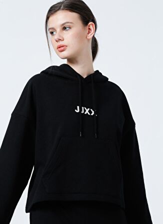 JJXX Kapüşon Yaka Düz Siyah Kadın Sweatshırt JXCARLA LS OVERSIZE HOODIE BY