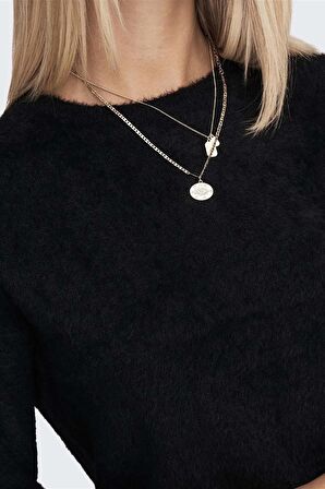 Only Kadın Onlpıumo Sıfır Yaka Jakarlı Kazak 15235973 Siyah