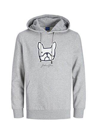 Jack & Jones Kapüşonlu Regular Fit Açık Gri Erkek Şardonlu Sweatshirt 12219677_JORCOMRADE SWEAT HOOD FST