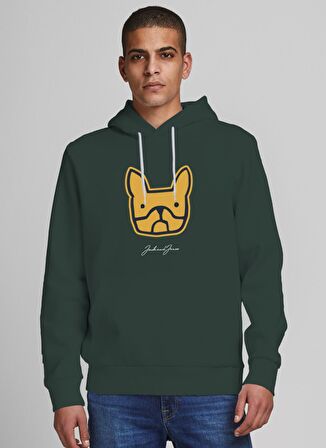 Jack & Jones Kapüşonlu Regular Fit Yeşil Erkek Şardonlu Sweatshirt 12219677_JORCOMRADE SWEAT HOOD FST