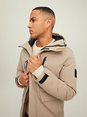 Jack & Jones Koyu Bej Erkek Kapüşonlu   Mont 12214645_JCOBACH PARKA