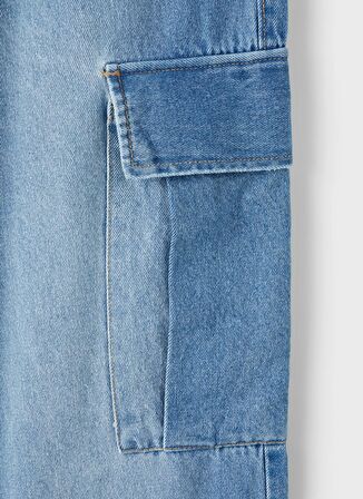 Lmtd Mavi Kız Çocuk Bol Paça Bol Kesim Düz Denim Pantolon NLFCARGIZZA DNM ST PANT W. POCKET D