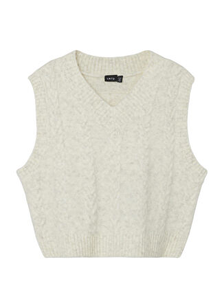 Lmtd V Yaka Normal Düz Krem Kız Çocuk Kazak NLFNOBEL LS CROP KNIT VEST